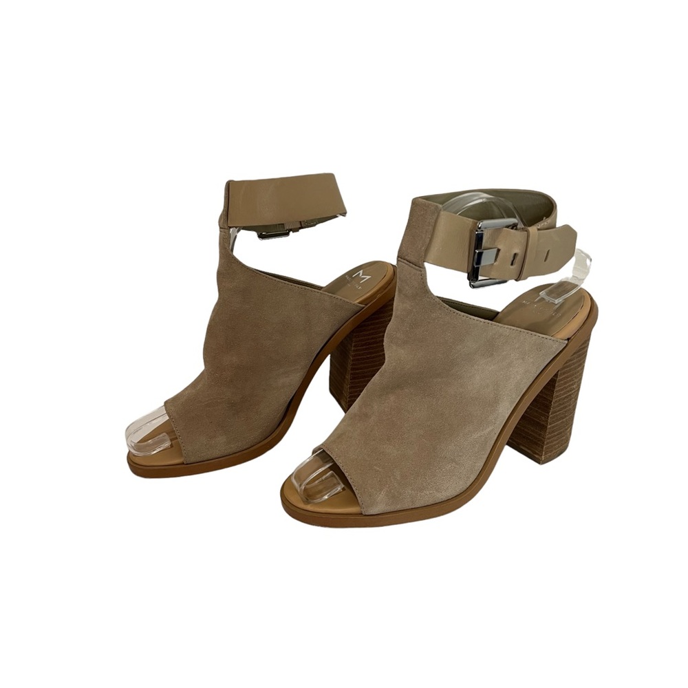 Marc Fisher Mlvashi Beige Tan Suede Peep Toe Ankle Strap Bootie Heels Womens 8.5